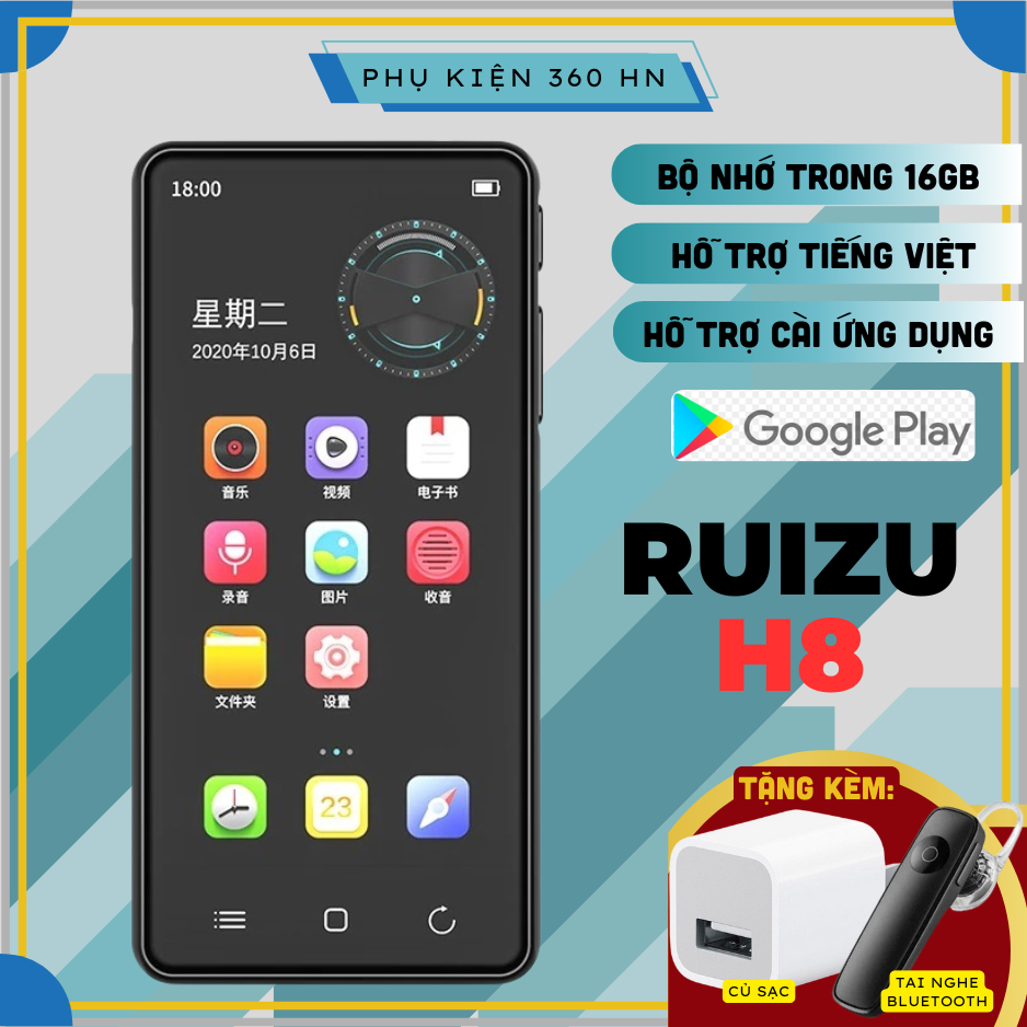 (Kèm Quà Tặng) Máy Nghe Nhạc Android MP4 Màn Hình Cảm Ứng 4.0 Inch Bluetooth WiFi Ruizu H8 Bộ Nhớ Tr