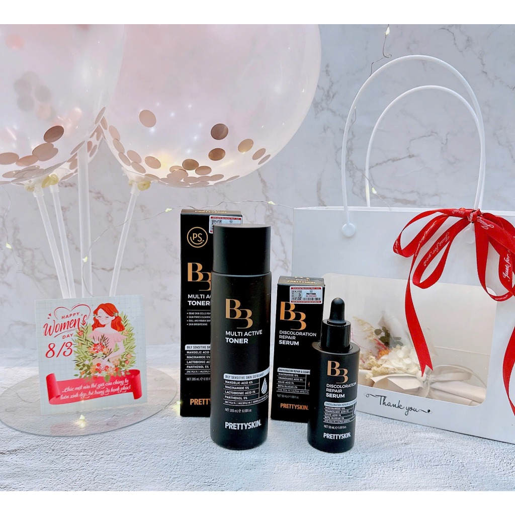 Bộ toner và serum vitamin b3 prettyskin dưỡng trắng