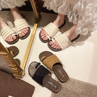  Dép nữ quai ngang bản to thiết kế nhún xỏ ngón đế mềm dẻo êm chân 