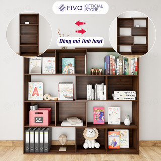   Freeship Toàn Quốc  Kệ Sách Decor Đa Năng 4 Tầng Màu Walnut FIVO Mã FB71 Đóng Mở Linh Hoạt Thay Đổi Kiểu Dáng 