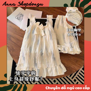 Bộ đồ ngủ nữ hè hai dây bản to mút ngực babydoll dễ thương kèm nơ nổi cute đi chơi đi dạo phố đáng yêu sexy mát mẻ 049