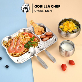 Bộ khay ăn dặm cho bé 2 lớp cách nhiệt inox 304 Gorilla Chef an toàn cho bé tập ăn dặm