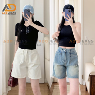 Quần jean ngố nữ lưng cao ống rộng phối túi trước cá tính (S27)