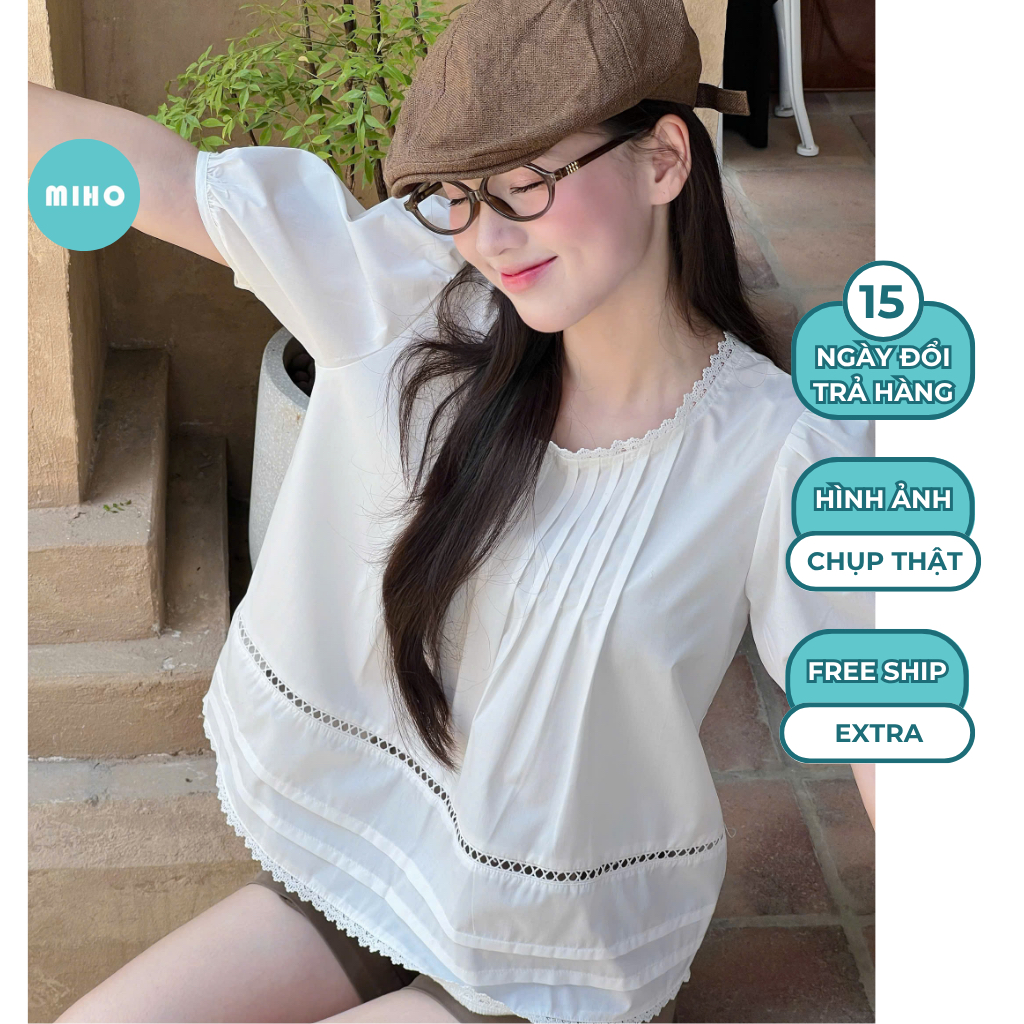 Áo kiểu babydoll phối ren dáng vừa Miho House