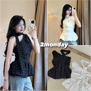 [LOẠI 1/ TẶNG DÂY] ÁO KIỂU NỮ LỆCH VAI CHẤM BI KIỂU YẾM NHÚN EO DÁNG BÍ 2MONDAY A63