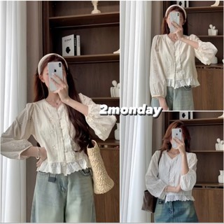 [HÀNG QC/ SẴN] ÁO BABYDOLL THÔ REN DÁNG CROPTOP TAY DÀI VIỀN BÈO NỮ TÍNH 2MONDAY A64