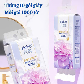 Thùng 10 Bịch Giấy Treo Đa Năng SIPIAO Hoa Mẫu Đơn, Khăn Rút Treo Trường 4 Lớp mỗi bịch 1000 Tờ Tặng 4 Móc Treo