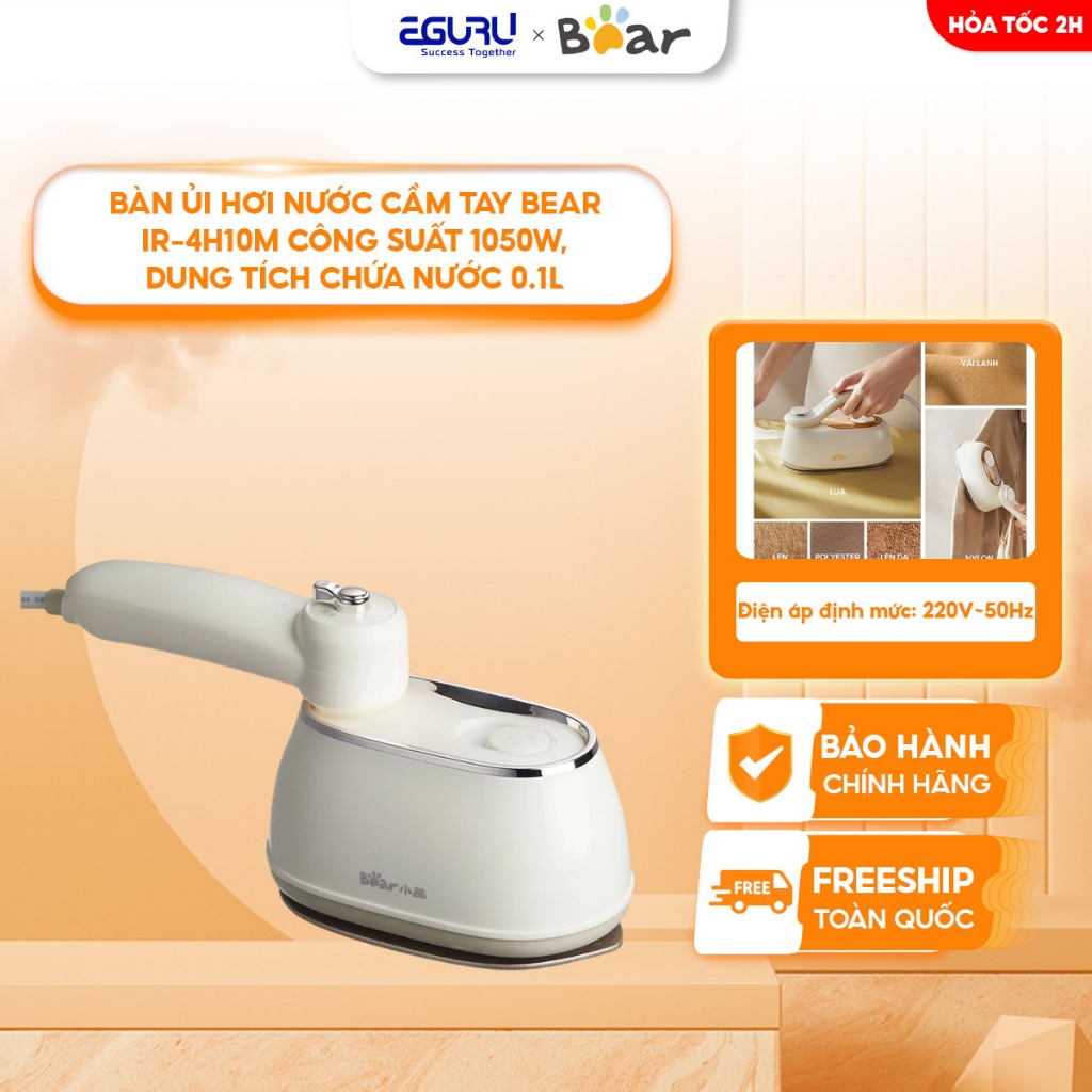 Bàn Ủi Hơi Nước Cầm Tay Bear DYD-J10Q1, 2 In 1 Ủi Nước/ Khô Nhanh Tiết Kiệm Thời Gian,BH 18 Tháng