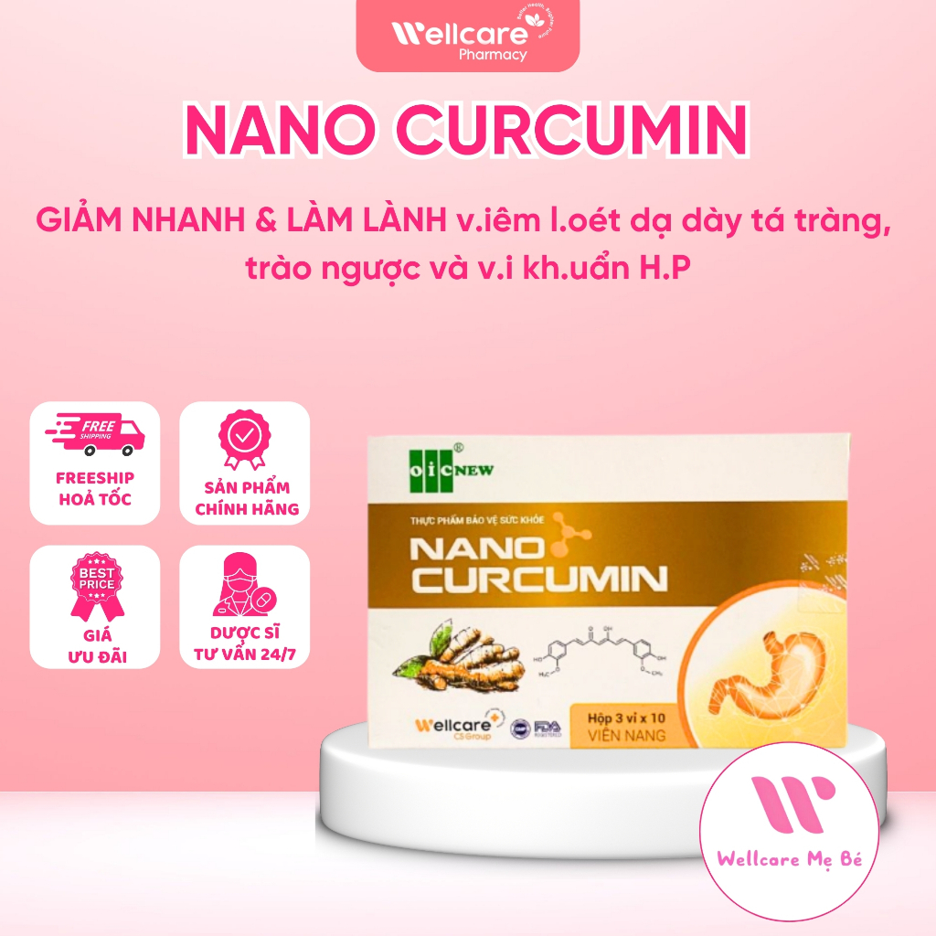 [TIÊU HÓA] Viên Uống Nano Curcumin Wellcare Hộp 30 Viên Giảm Đau Dạ Dày Tá Tràng