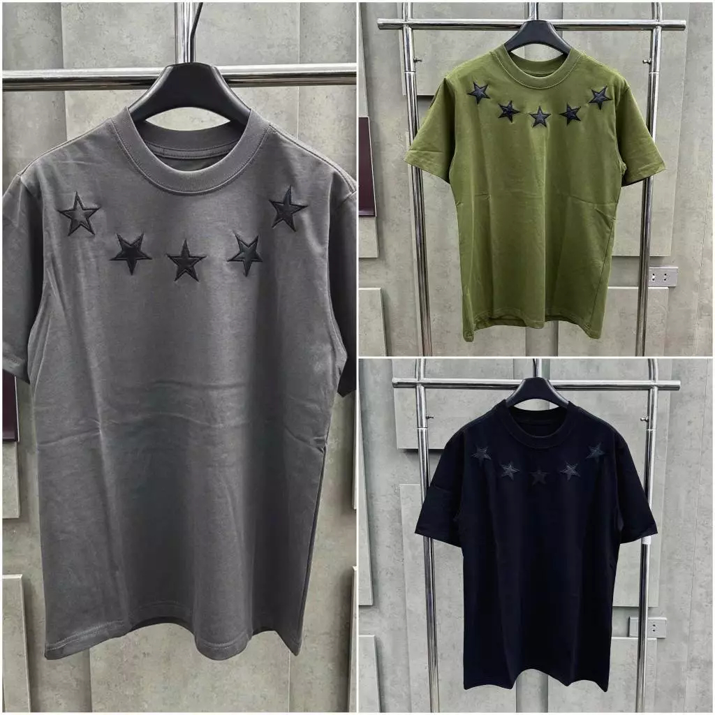 Áo Phông Nam Nữ Thêu Ngôi Sao Quanh Cổ Siêu Nét Chất Liệu Cotton Thoáng Mát Cho Các Dân Chơi