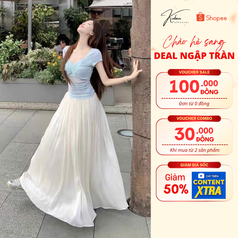 [KA27] Chân váy dáng dài chữ A KOBAN, chân váy lụa trắng xếp ly chất vải mềm mịn mặc đi chơi, đi biể