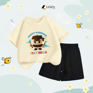 Bộ quần áo bé trai Cappuccino - Set đồ cho bé trai (áo thun + quần đùi) cân nặng từ 15-42kg - Loza SB404