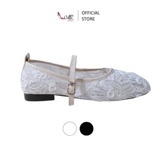 LOVIIECORNER - GIÀY BÚP BÊ LOLITA BÍT MŨI REN HOA QUAI NGANG KHÓA CÀI - BÚP BÊ THỜI TRANG NỮ  ĐẾ 1CM - B250506