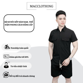 Bộ nam đũi xốp hàn MACCLOTHING áo sơ mi & quần short mềm mịn thoáng mát 2025 [ Hàng loại 1 ]