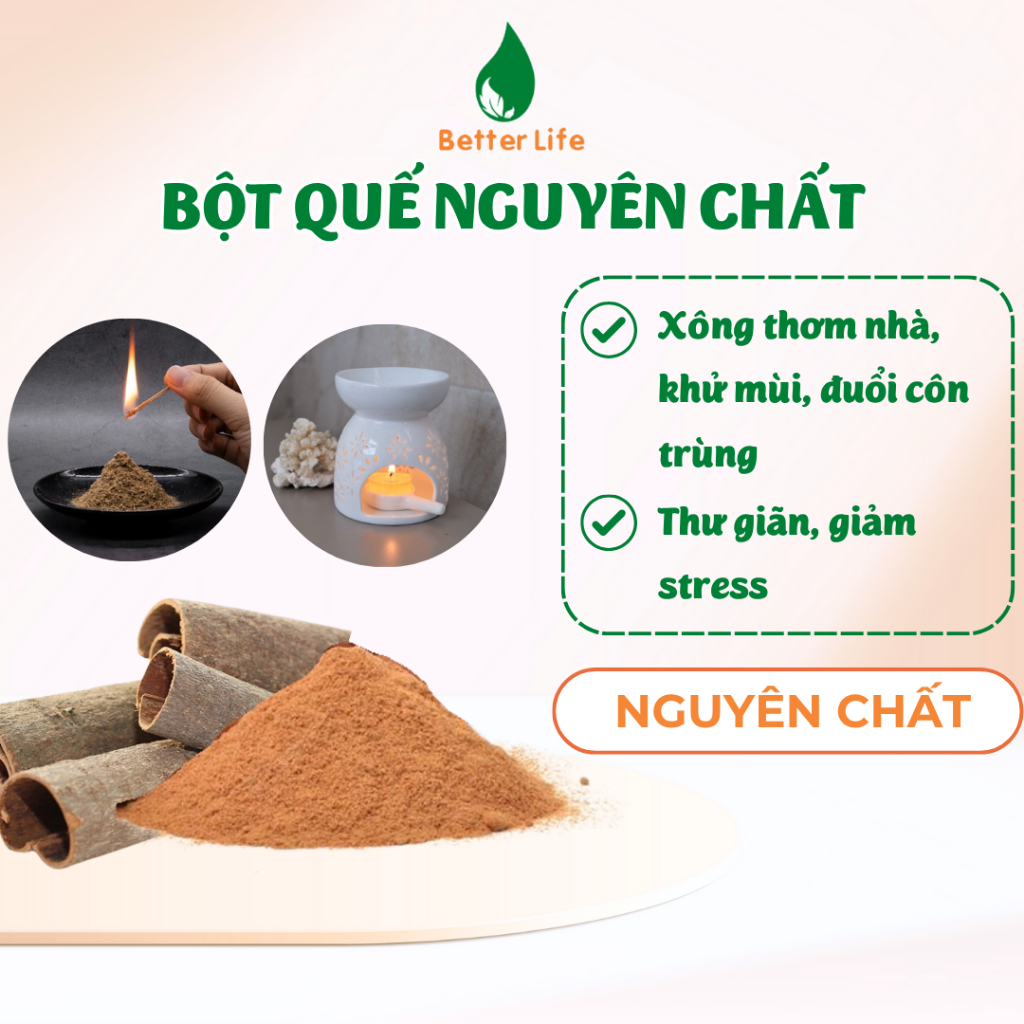 Bột vỏ quế khô dùng đốt xông giúp Khử mùi, Thanh lọc không khí, Thanh tẩy nhà cửa, Xua đuổi côn trùng
