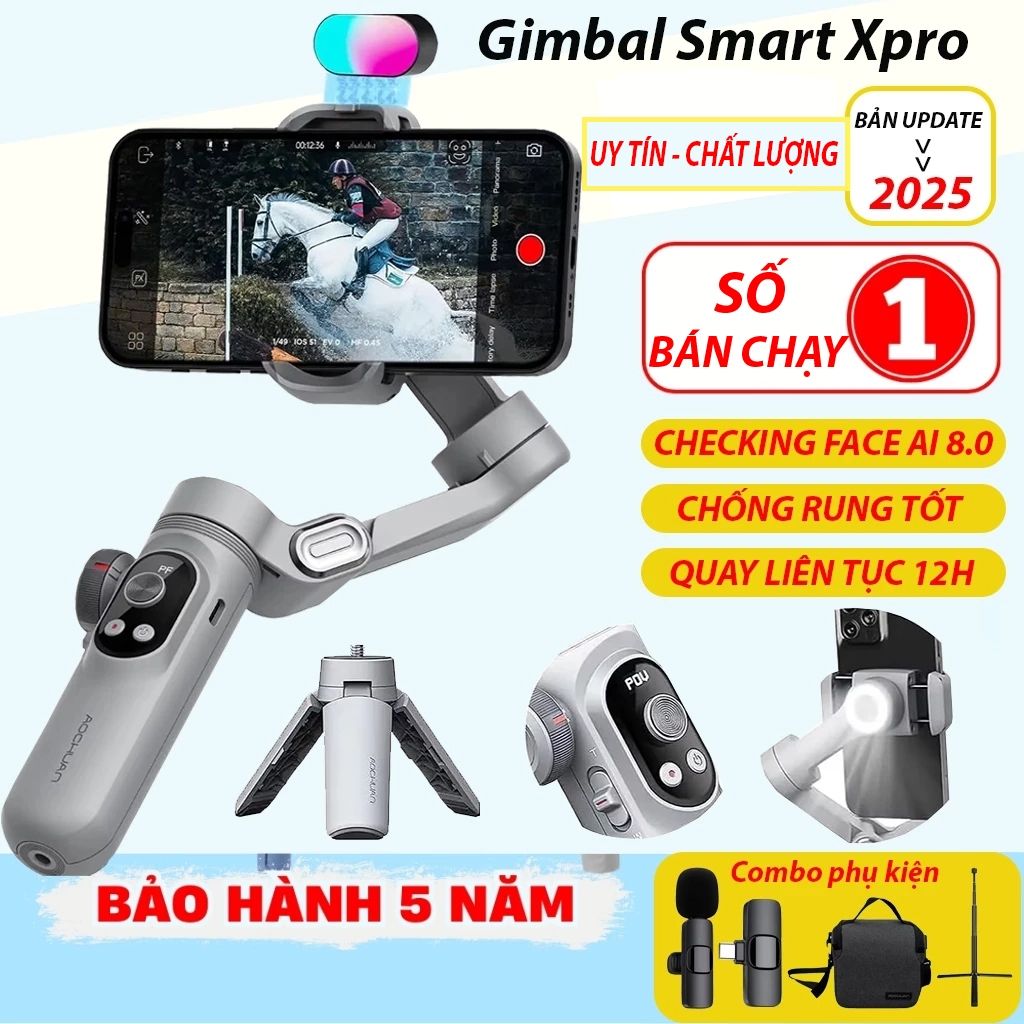 Gimbal Xpro chống rung cho điện thoại, Tay Cầm Chống Rung Điện Thoại 3 Trục Cao Cấp, Pin Khủng Sạc Không Dây