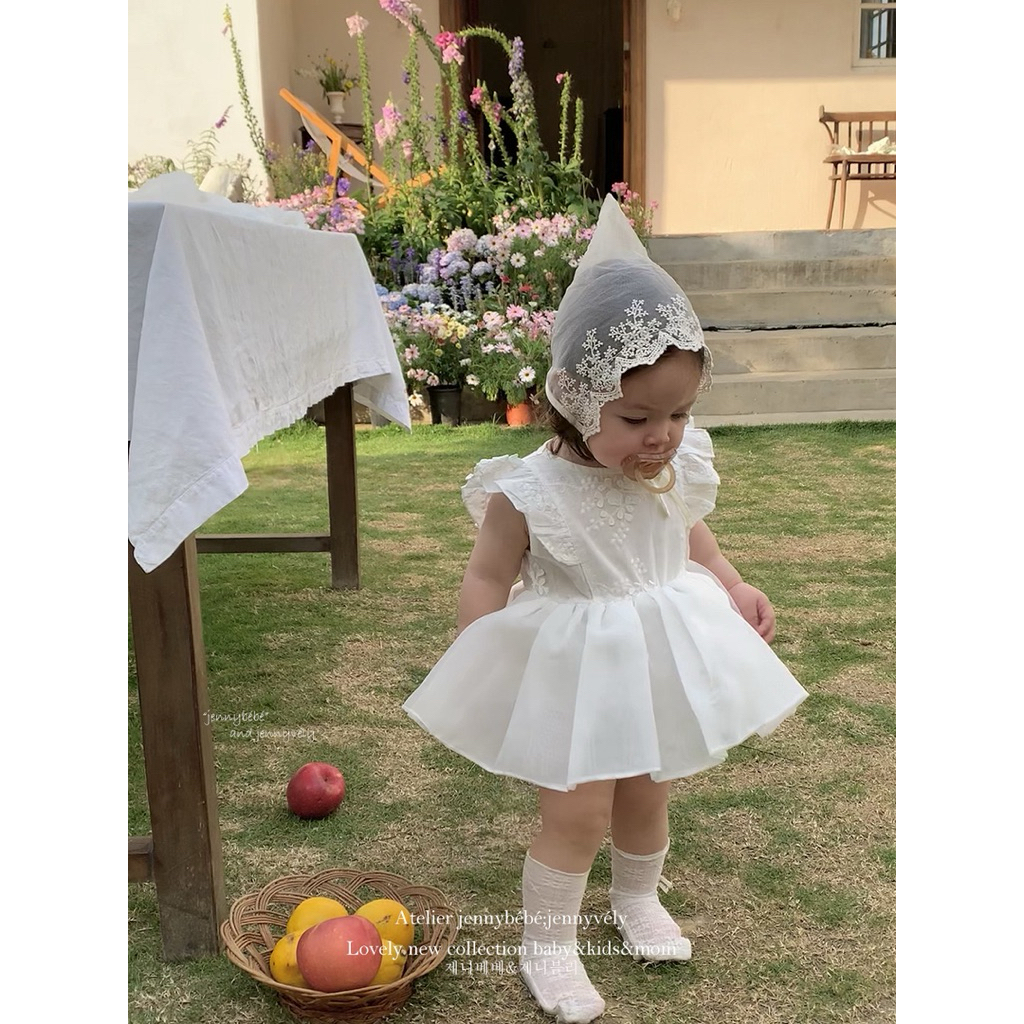 [Jenny Bebe] Suit bé gái ren hoa nổi công chúa trắng Hàn Quốc 6–13kg