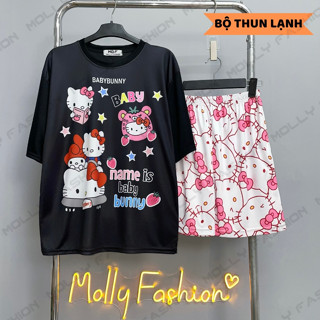 Đồ bộ unisex thun lạnh BUNNY freesize | Set áo thun quần short hoạt hình nam nữ Molly Fashion