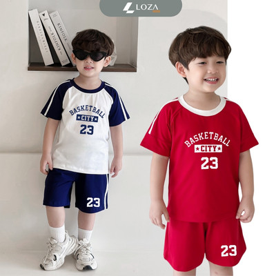 Bộ quần áo thun trẻ em phối viền TB19 in số 23 cân nặng từ 15-40kg chất liệu cotton Loza BF255