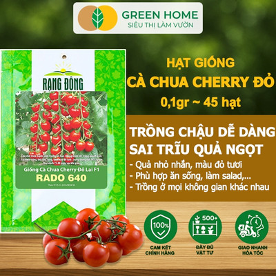Hạt Giống Cà Chua Cherry Đỏ Lai F1 GreenHome, Gói 0,1g~45 hạt, Dễ Trồng Quanh Năm, Nhiều Quả T43