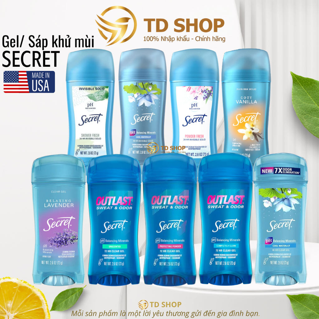 Gel khử mùi trong suốt khô thoáng dành cho nữ SECRET Clear Gel 73g nhiều mùi hương nhập khẩu Mỹ - TD Shop