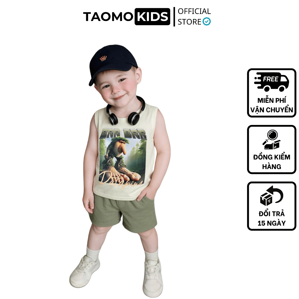 Bộ quần áo Brr Brr Patapim tone màu xanh chất cotton tàu mềm mát cho bé - Taomokids