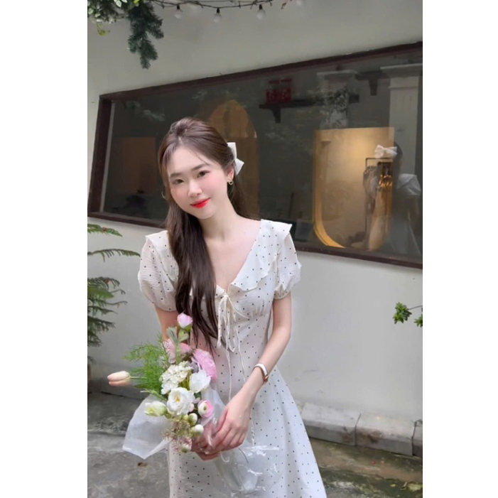 Váy cổ V dáng dài hoa nhí phong cách tiểu thư hàn quốc  - V155 | BigBuy360 - bigbuy360.vn