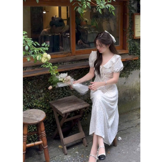 Váy cổ V dáng dài hoa nhí phong cách tiểu thư hàn quốc  - V155 | BigBuy360 - bigbuy360.vn