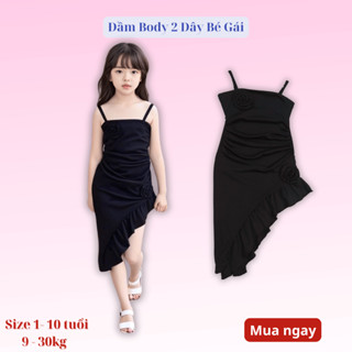 Váy body bé gái 9kg đến 30kg  đính hoa ở ngực Thiết kế 2 dây xẻ tà sang chảnh điệu đà BOKIDS15