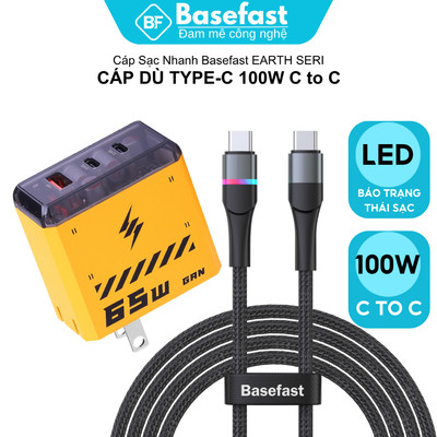 Combo bộ sạc nhanh Type C 65W Basefast Củ sạc Gan PD65W kèm dây dù 100W cho samsung máy tính bảng