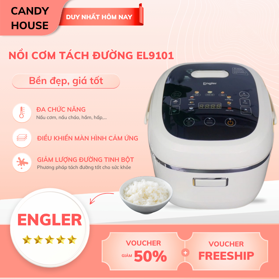 Nồi Cơm Tách Đường Engler EL9101 Dung Tích 1.5L Công Suất 500W Giảm Tinh Bột Hiện Đại, Bền Đẹp