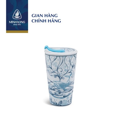 Ly Sứ Dưỡng Sinh Cao Cấp Minh Long 0.48 L (K1) + Nắp ống hút - Biển Xanh