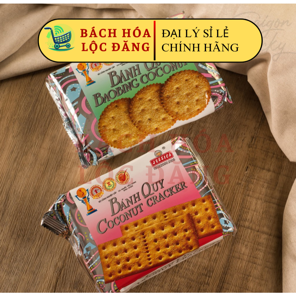 Bánh Quy COCONUT CRACKER JESSICA® 178g / Bánh quy dừa vuông bọc giấy bạc / Bánh quy bạc vuôn, tròn