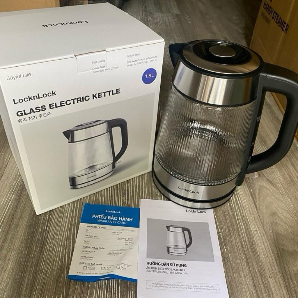 [LOCKnLOCK] ẤM ĐUN SIÊU TỐC DUNG TÍCH 1.8L THÂN BÌNH THUỶ TINH CÔNG SUẤT 1.850-2200W-EJK256BLK