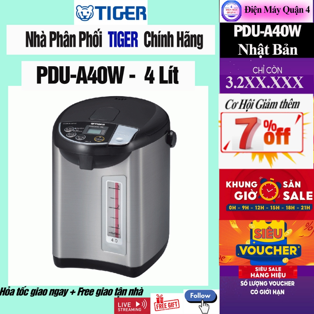 PDU-A40W -- Bình thủy điện Tiger PDU-A40W 4.0 lít, Hàng chính hãng