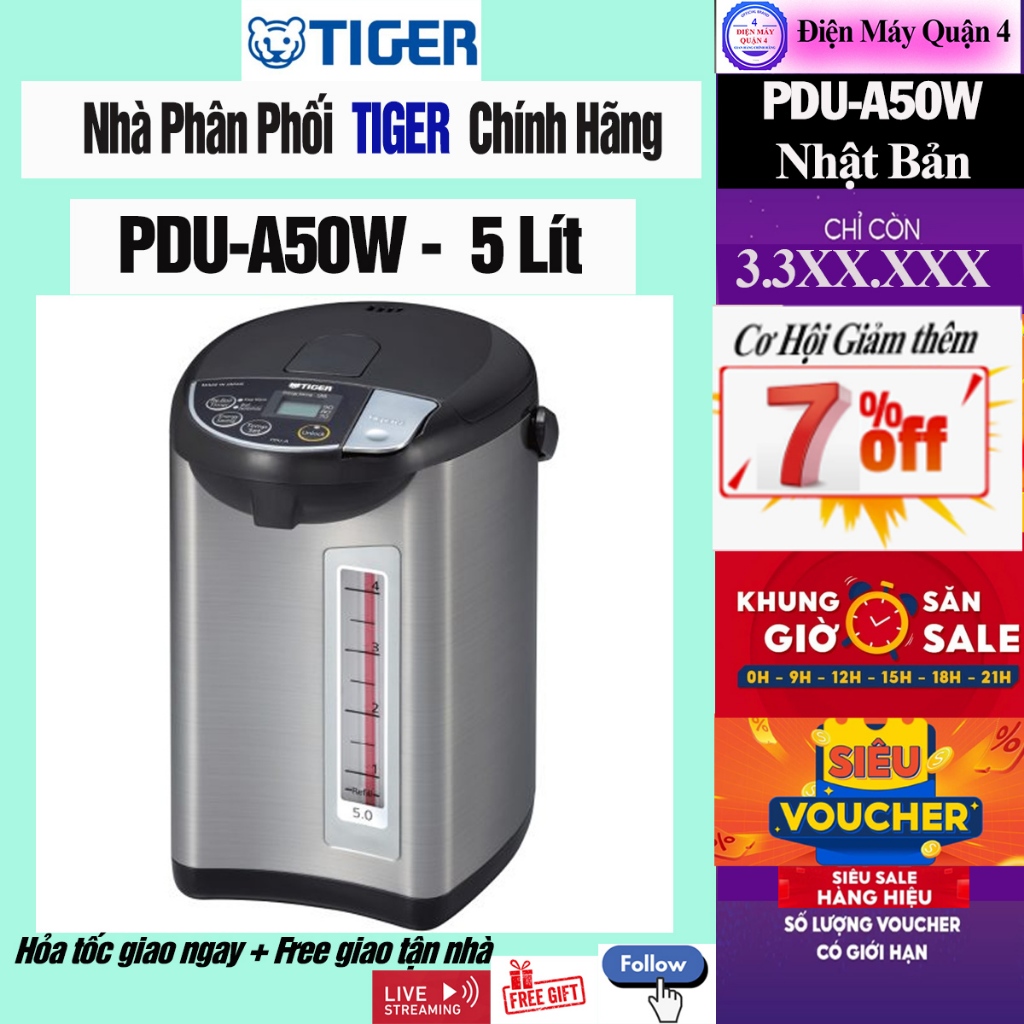 PDU-A50W -- Bình Thủy điện Tiger PDU-A50W 5.0 lít - Hàng Chính Hãng