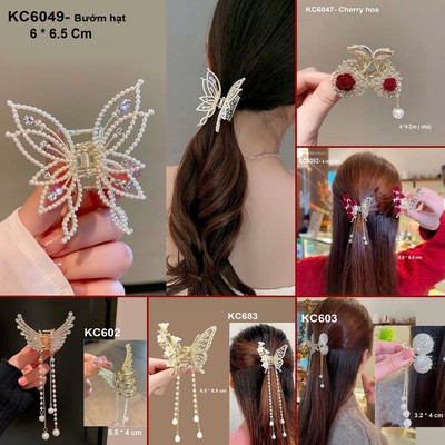 GOTI - Kẹp Tóc Nữ - Kẹp Cua Kẹp Nữa Đầu Hình Bướm Viền Hạt Đơn Giản Nữ Tính KC6049