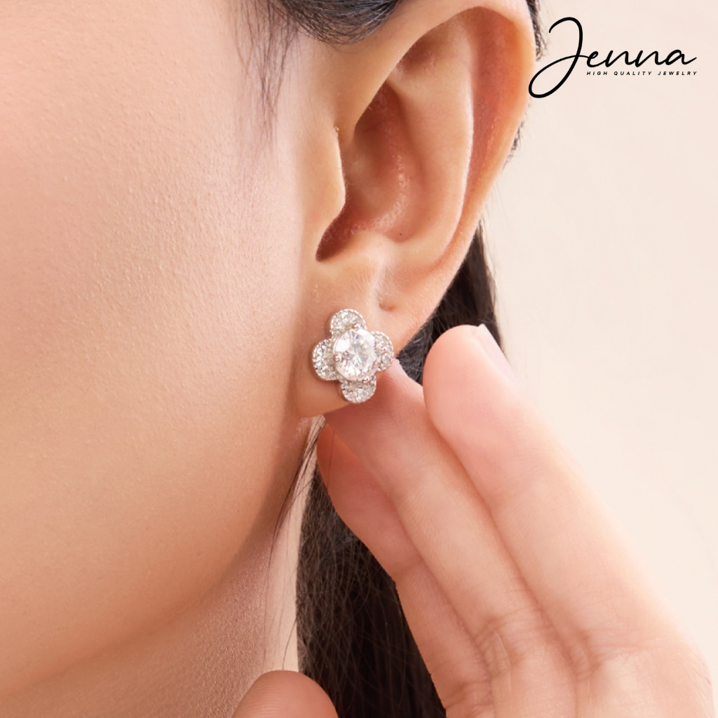 Bông tai Bạc Floral JKC402 Đá Moissanite 1 carat Kiểm định GRA