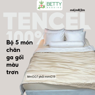 <Hàng Thiết Kế > Bộ 5 Món Ga Gối Trơn Tencel 60s Mềm Mát Kháng Khuẩn/ Nhiều Màu/ Fullsize