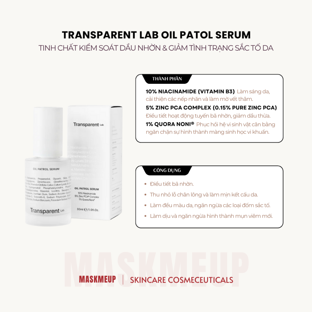 TRANSPARENT Oil Patrol Serum - serum kiềm dầu 30ml
