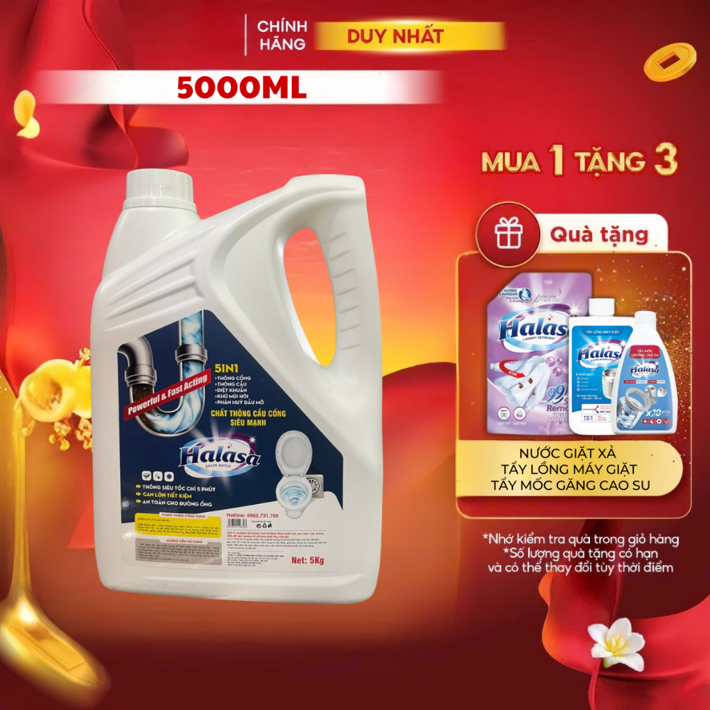 Nước Thông Cống HALASA 5KG Siêu Mạnh, Thông Tắc Nghẽn Bồn Cầu, Cống, Đọc Kỹ Hưỡng Dẫn Sử Dụng Trước Khi Mua Hàng.