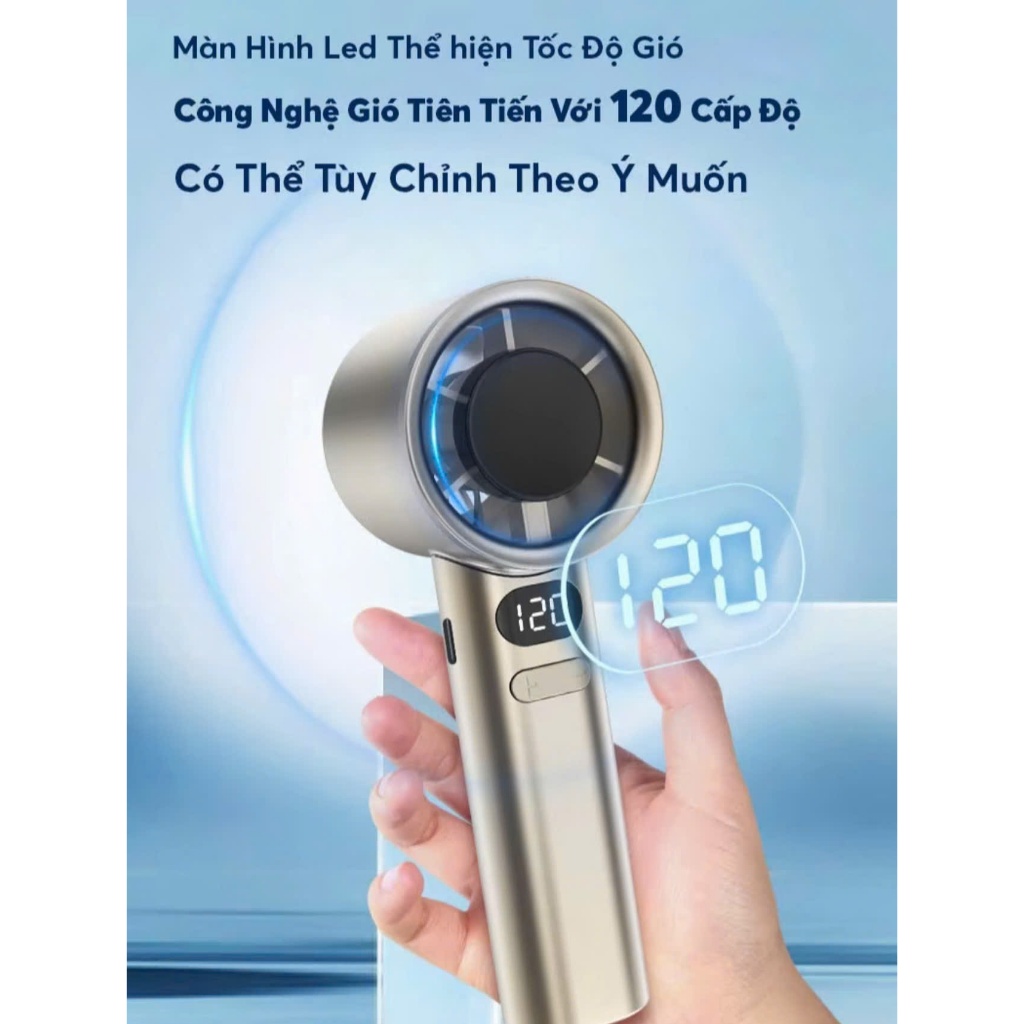 Quạt mini cầm tay 120 cấp gió M120 quạt phản lực di động Turbo 3600mAh ,sạc usb, pin tích điện màn hình led hiển thị pin | BigBuy360 - bigbuy360.vn