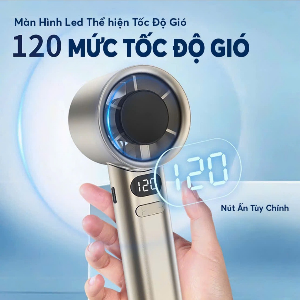 Quạt mini cầm tay 120 cấp gió M120 quạt phản lực di động Turbo 3600mAh ,sạc usb, pin tích điện màn hình led hiển thị pin | BigBuy360 - bigbuy360.vn