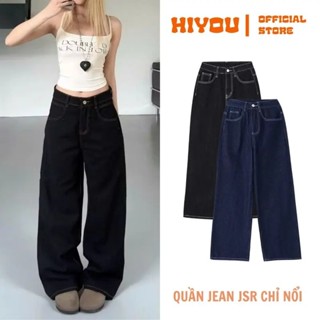 Quần Jean Ống Suông Nữ, Quần Bò Nữ Ống Suông, Quần Jeans Nữ HiYou 2 Màu Xanh Navi,Đen Chỉ Trắng JSRG