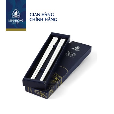 Bộ 02 Đôi Đũa Sứ Minh Long 20.3 cm - Trắng Ngà - HộP Giấy