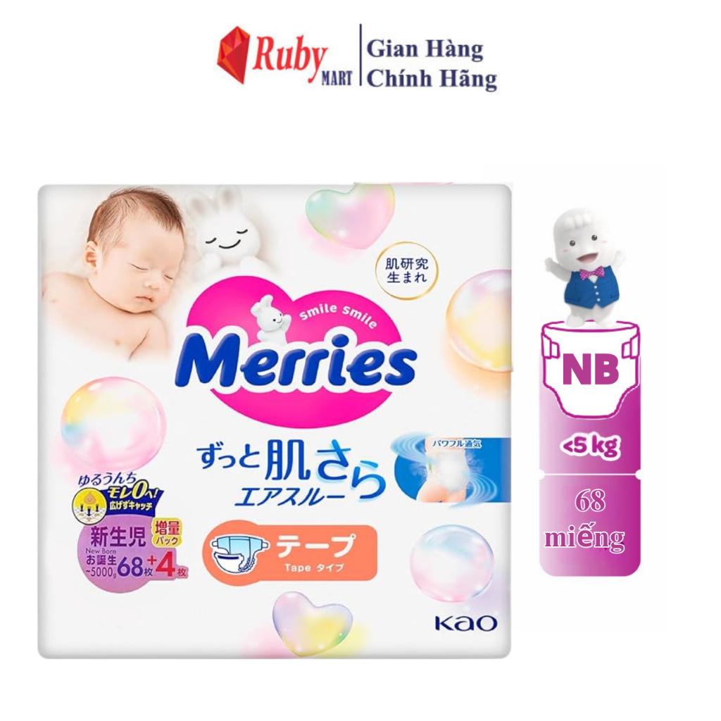 Tã dán Merries NewBorn 68 miếng Siêu thấm