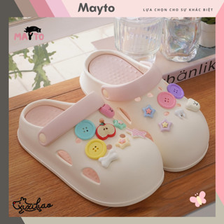 Dép sục nữ Mayto đế cao 5 cm form tròn kèm 14 charm Nút táo XIXITIAO có quai hậu dễ thương CS-181