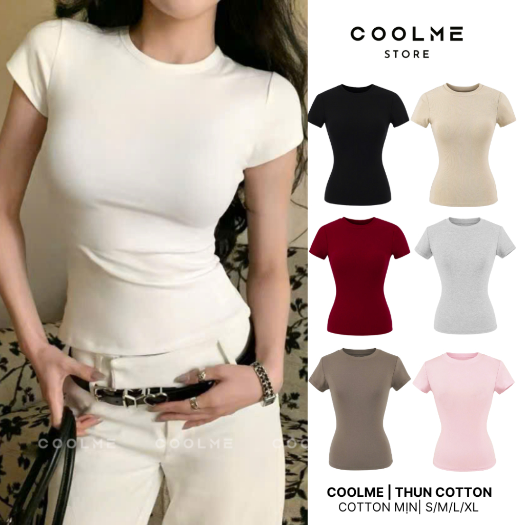 Áo thun baby tee ôm body Coolme, áo body nữ trơn tay ngắn cổ tròn mịn co giãn mặc hè [Bản cotton]G06