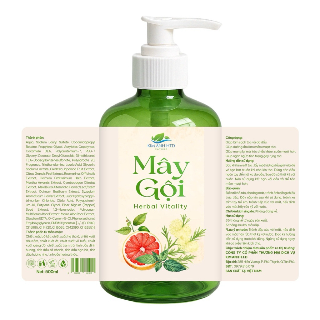 Nhà Mây - Dầu Gội Thảo Mộc Mây Gội Herbal Vitality 500ml Giảm Rụng Mọc Tóc Chiết Xuất Thiên Nhiên Bư