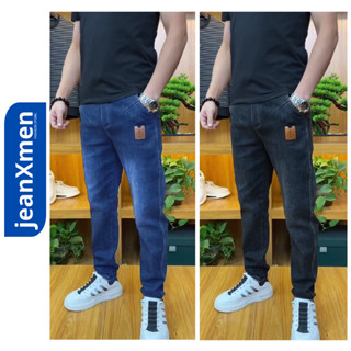 [J06] Quần jean nam baggy trơn co giãn 4 chiều lưng thun không nhăn không bai xù 2 màu xanh đen